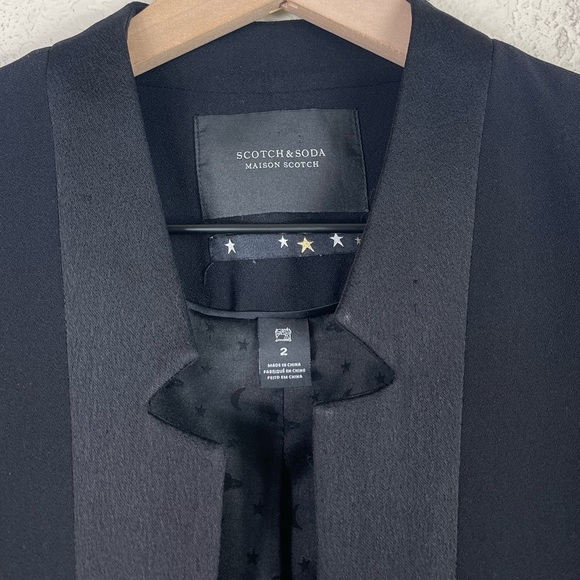 Scotch & Soda Satin Trimmed Blazer With Ruffle Pockets Black Size 2 - Picture 5 of 7